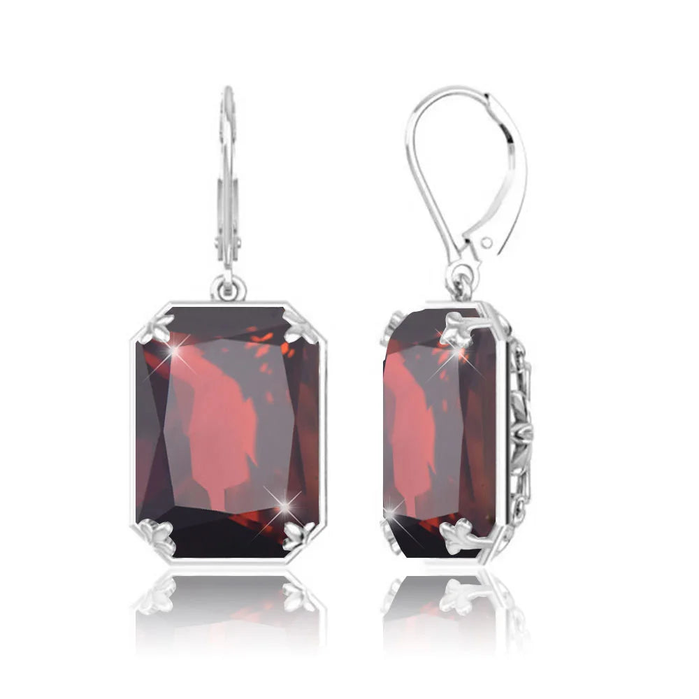 925 Sterling Sliver Earrings For Woman Vintage Ruby Gemstone Wedding Party Lever Back Drop Earring Handmade Designer Jewelry