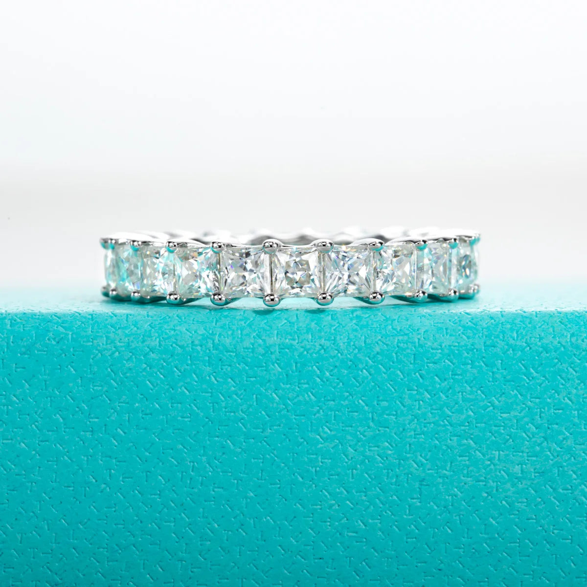3mm Princess Cut D Color Moissanite Eternity Band 925 Sterling Silver 18k Gold Plated Wedding Rings Jewelry Wholesale