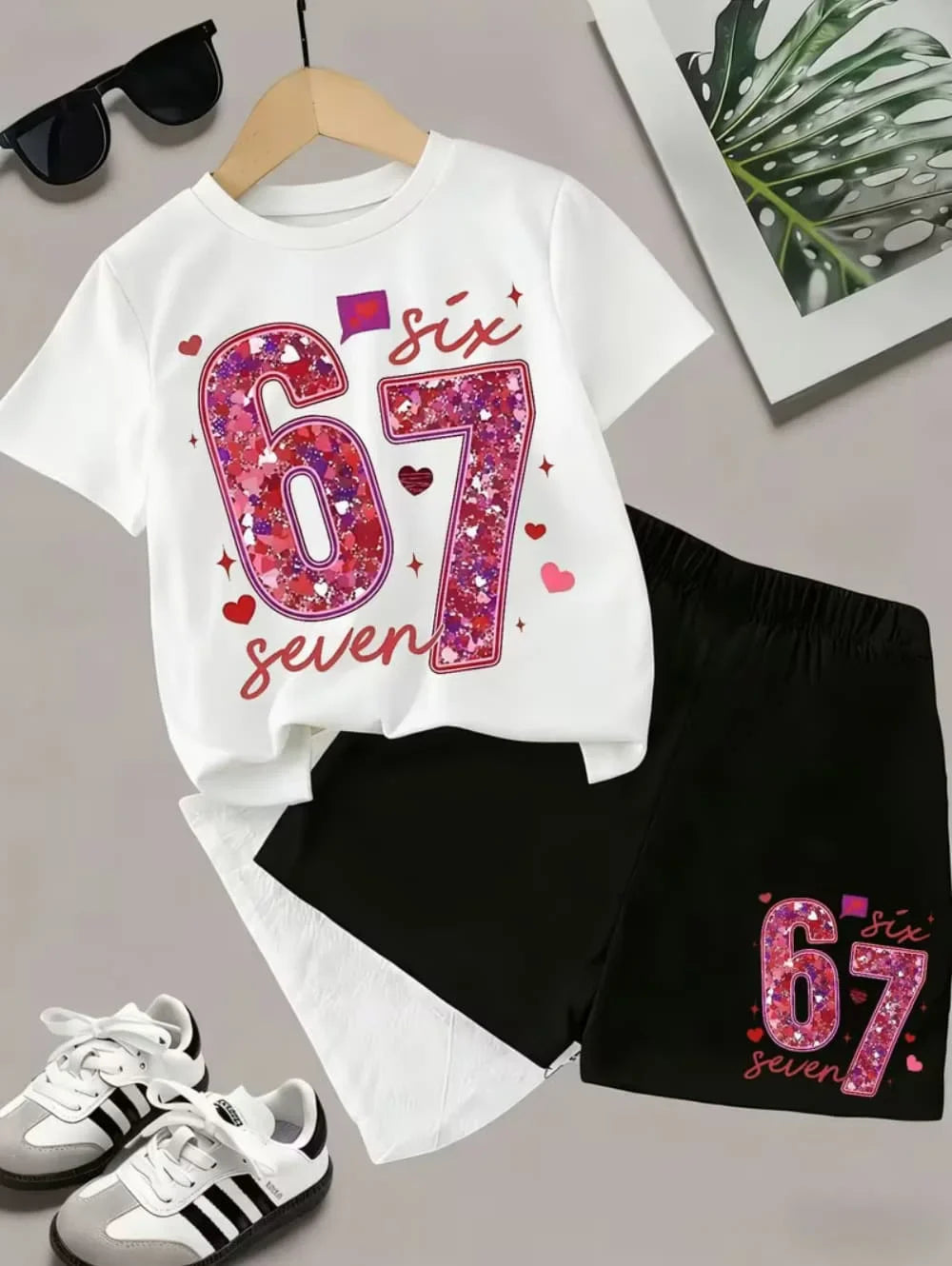 2026 New Cool 67 Funny Printed Kids T-Shirt Shorts Sports Set Fashion Children's Clothes Casual Boy Girl Short Sleeve Shorts Set