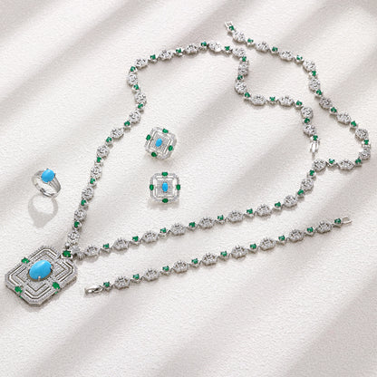 2023 Hot Square Sweater Chain 4-Piece Long Necklace Set Crystal Cubic zirconia Dubai Nigeria Wedding Accessories