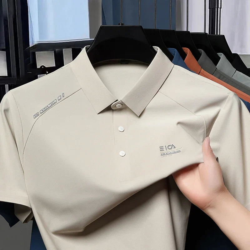High quality ice silk short sleeve polo shirt cool breathable fashion brand letter printed summer casual men's lapel T-shirt
