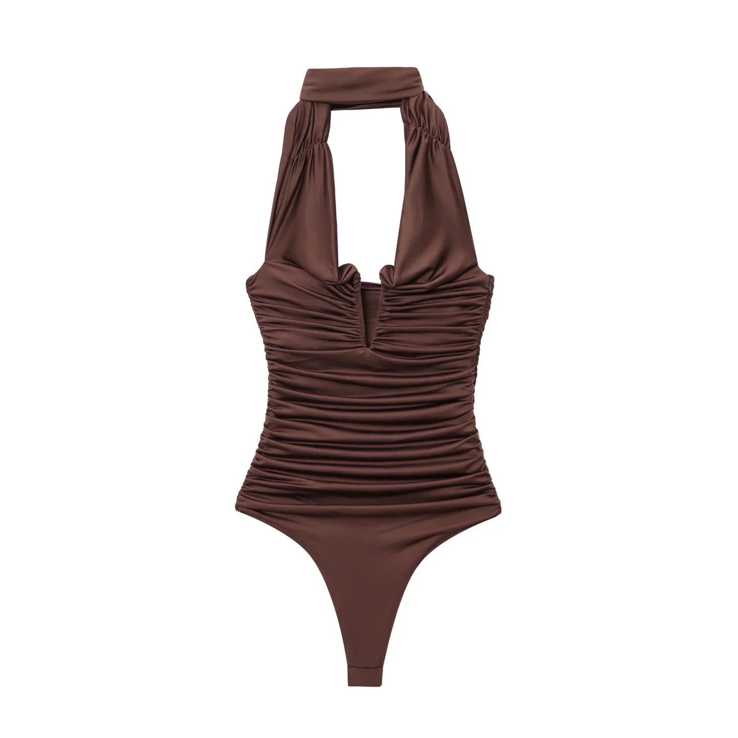 2025 Women Sexy Off Shoulder Solid Pleated Slim Bodysuits Ladies Soft Slim Swimsuit Playsuits Mujer Rompers LS9375