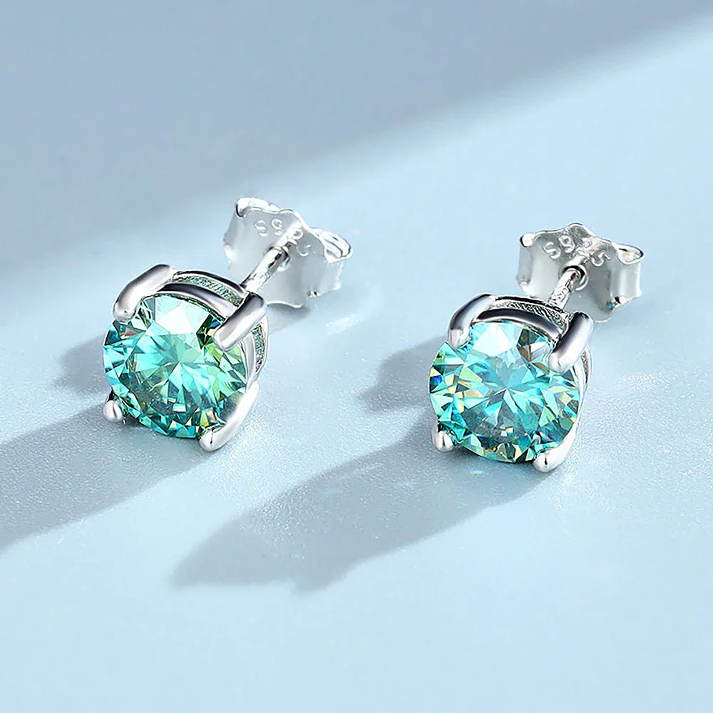 4-claw Real Moissanite Stud Earrings for Women 925 Sterling Silver Earring White Pink Red Green Color Diamond EarringCertified