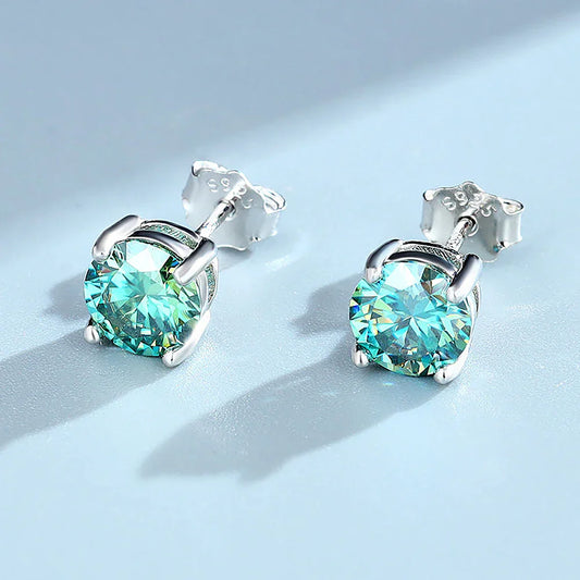 4-claw Real Moissanite Stud Earrings for Women 925 Sterling Silver Earring White Pink Red Green Color Diamond EarringCertified