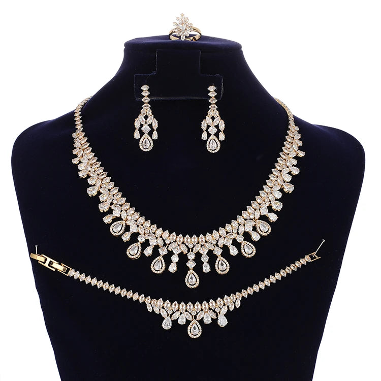 Jewelry Set New Retro Simple Ladies Engagement Wedding Necklace Bracelet Ring Earrings Zircon Set BN8050 Bijoux Mariage