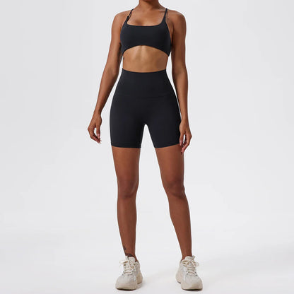 Two Pieces Yoga Set Women Gym Shorts Sports Suit Female Soften Skin-Friendly Activewear Beauty Back Women Sportswear