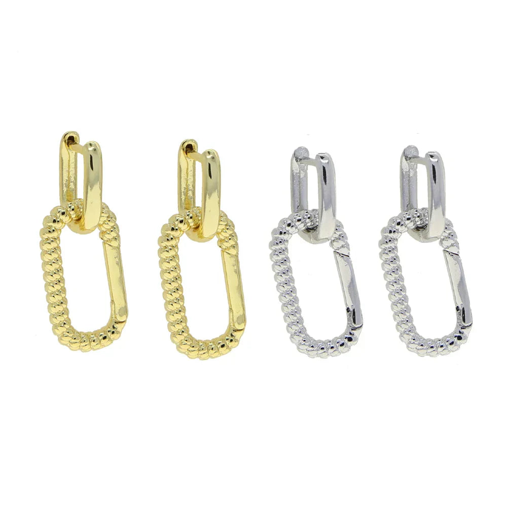 Korean Style Fashion Paper Clip Designer Jewelry Hoop Dangle Earrings for Women Cubic Zirconia Gold Platinum Plated Color