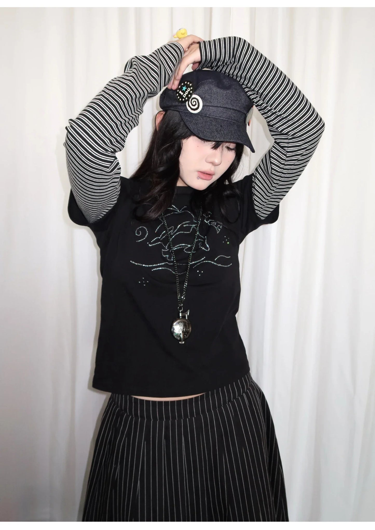 Y2k Vintage T-shirt Women Long Sleeve Patchwork Japanese 2000s Grunge Tops Streetwear American Retro Print Graphic Tops