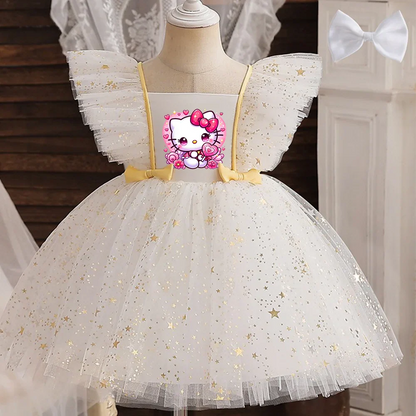 Princess Dress for Girls Sequined Star Ruffle Bow Tutu Gown Baby Formal Gala Prom Gown Kids Evening Party Costume