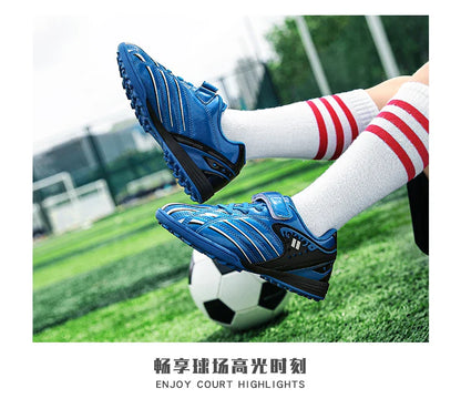 Fashion Gold Children's Football Shoes Outdoor Non-slip Turf Soccer Shoes Kids HOOK&LOOP Low-cut Sports Sneakers Child Trainers