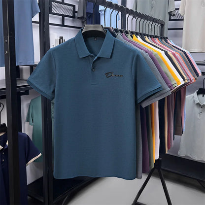 cotton100% hot sale men's new short sleeve polo shirt summer lapel letter printing ventilate t-shirt business classic mans wear