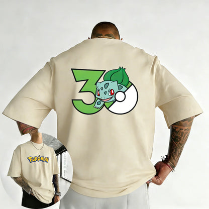 30th Anniversary Bulbasaur Printed T-shirt Summer Men's and Women's Loose Casual Hip Hop Trendy Short Sleeve Top