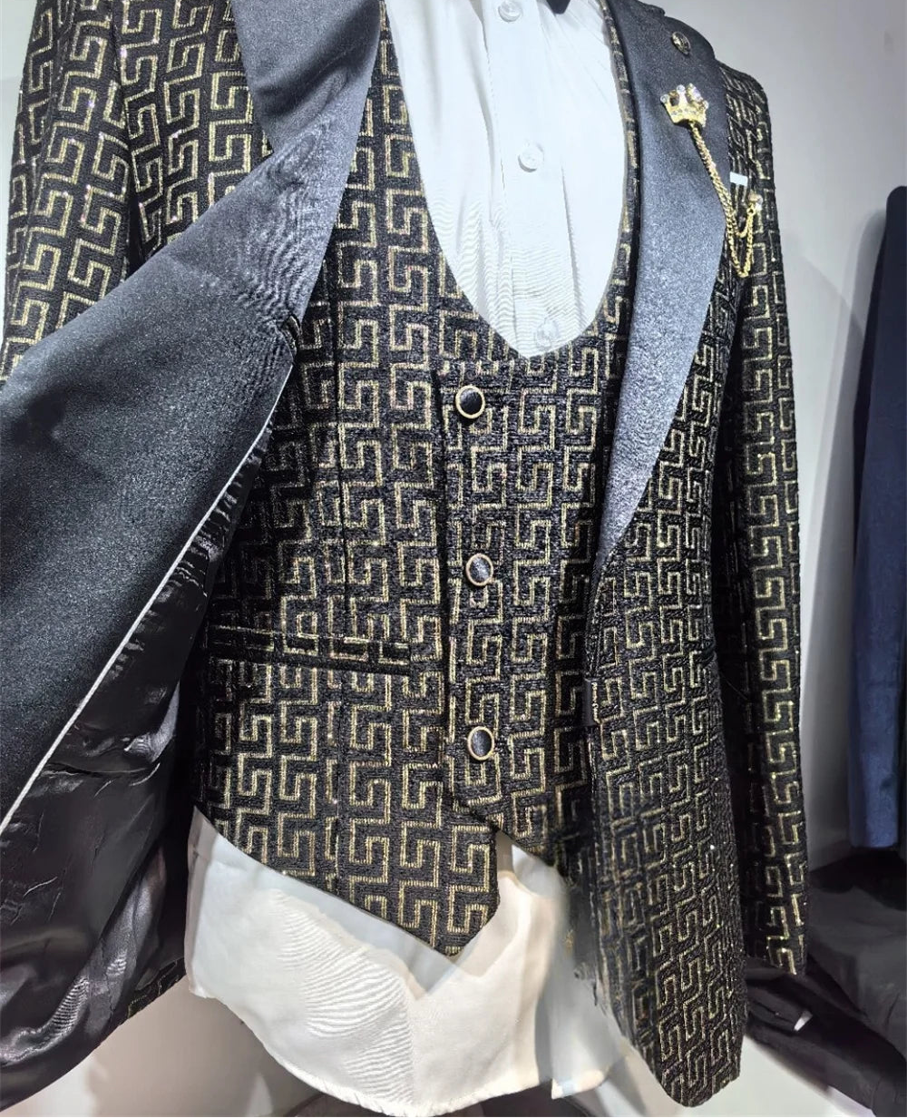 Men Suit Set For Wedding Groom Suit Business 3 Piece Set For Men 2026 Popular Printed Jacket Dress Blazers Coat Trousers Suit