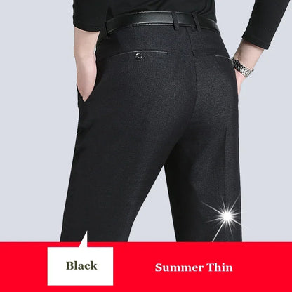 Autumn Summer Men's Slim Casual Pants Fashion Business Stretch Thicken Trousers Men Brand Solid Pant Black Navy Man Plus Size