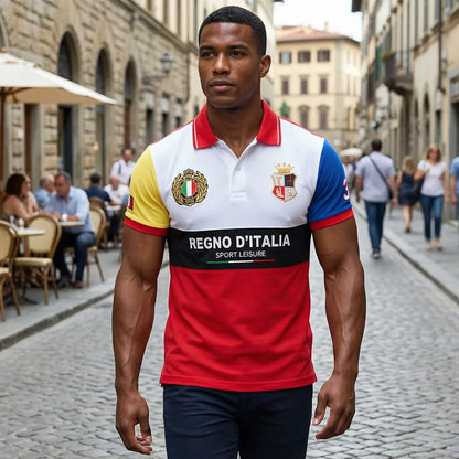 New men's polo shirt Italian leisure advanced pure cotton high-end embroidery luxury original design color contrast