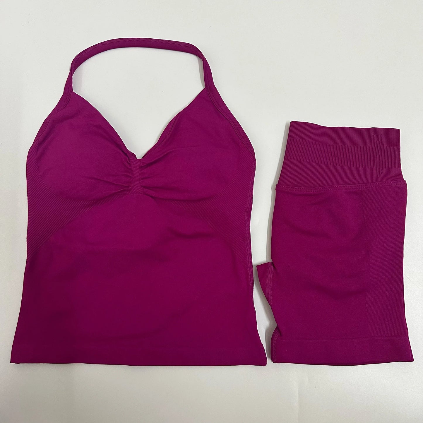 Women Yoga Set Seamless Yoga Longline Strappy Tank Top Scrunch Sports Shorts Gym Clothes Woman Summer Workout Outfit