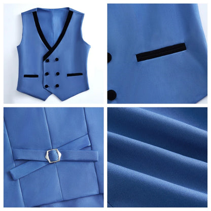 2025 Hotest Boys Formal Suit Set with Velvet Collar - One Button Blazer Vest Pants Bowtie - 3-14 Years Kids Graduation Tuxedo