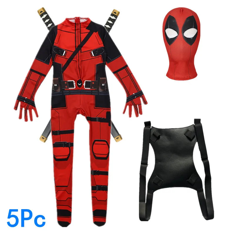 Deadpool Movie Superhero Costume for Kids Justice Hero Bodysuit Halloween Mask Performance Costume Toddler Party  with Toy Gift