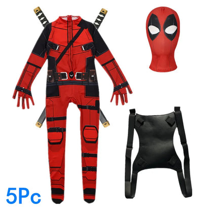 Deadpool Movie Superhero Costume for Kids Justice Hero Bodysuit Halloween Mask Performance Costume Toddler Party  with Toy Gift