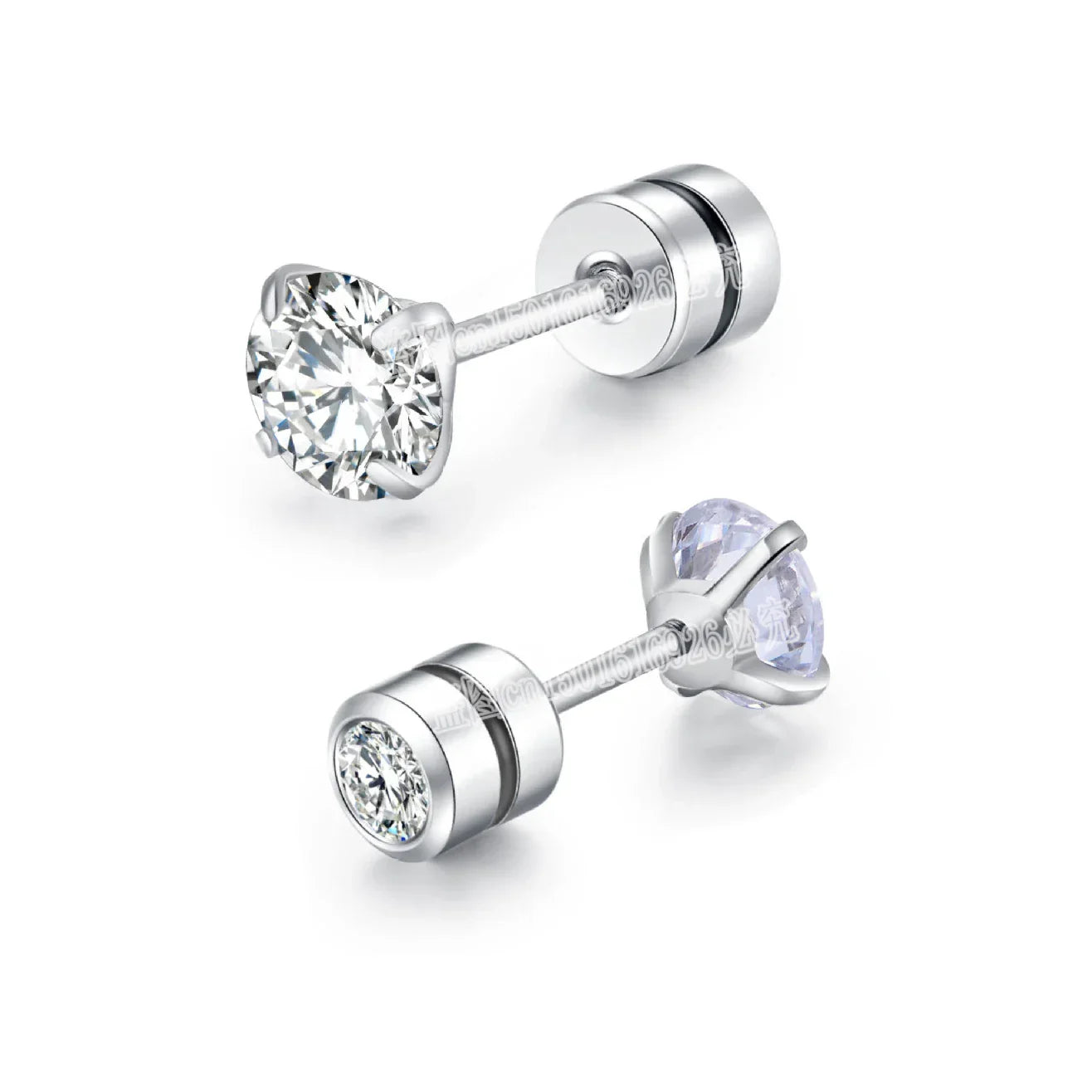 Stainless Steel 5 Style CZ Zircon Silver Color Earrings For Women Men Crystal Screw Titanium Alloy Ear Studs Round Beads Jewelry