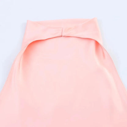 Sexy Chic Butter Yellow Satin Tops Women Halter Backless Beach Holiday Party Top Fashion 2025 New Year Evening Satin Top