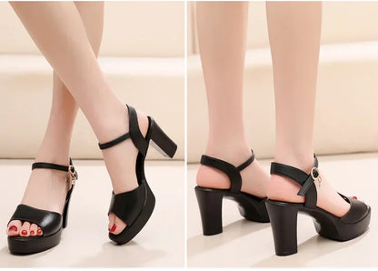 Size 32-43 2024 Genuine Leather Fashion Fish Mouth Women'S High Heel Summer Shoes Dress Sandals Female Woman Sandals Platform