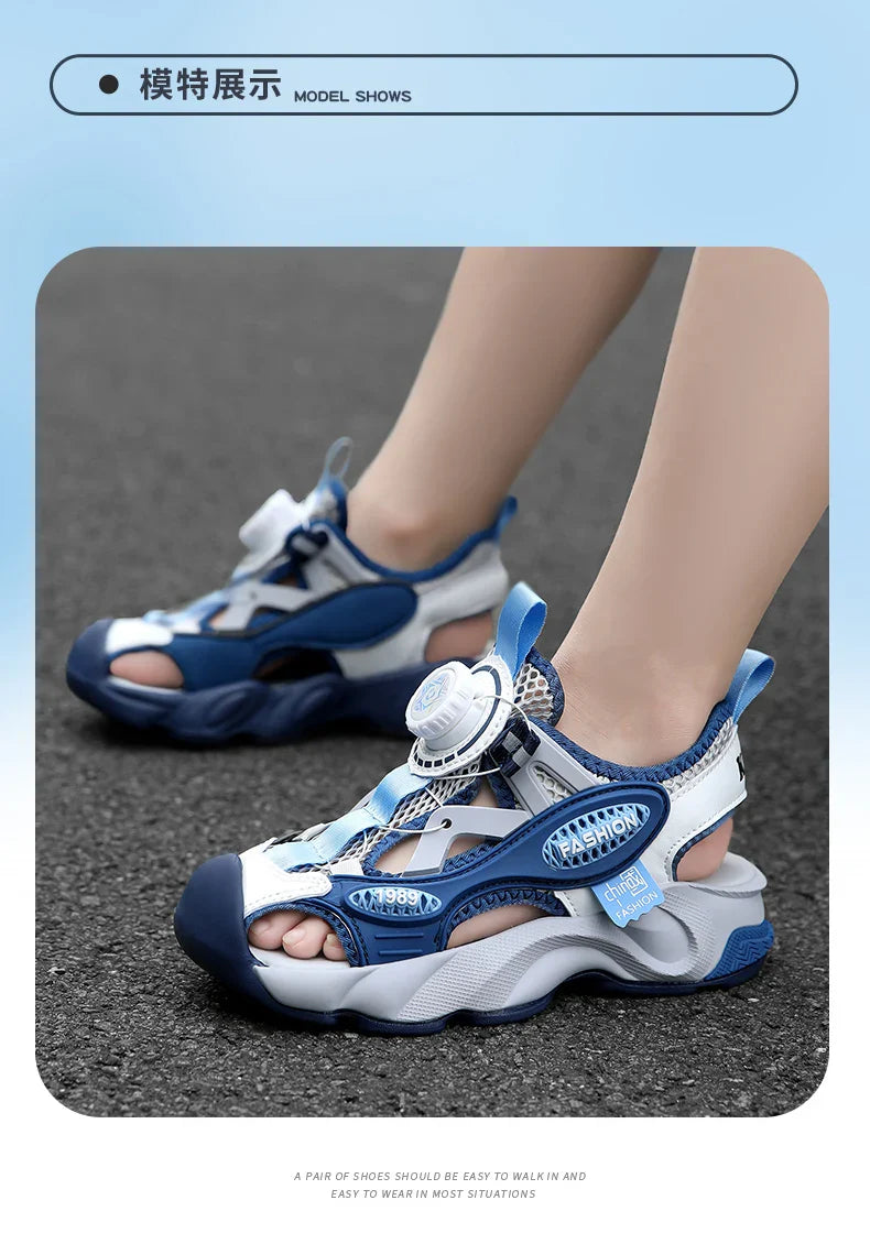 Summer Breathable Children's Sandals 5-16Y Boys' Fashion Beach Water Shoes Non Slip Outdoor Soft Bottom Sports Sandal Shading
