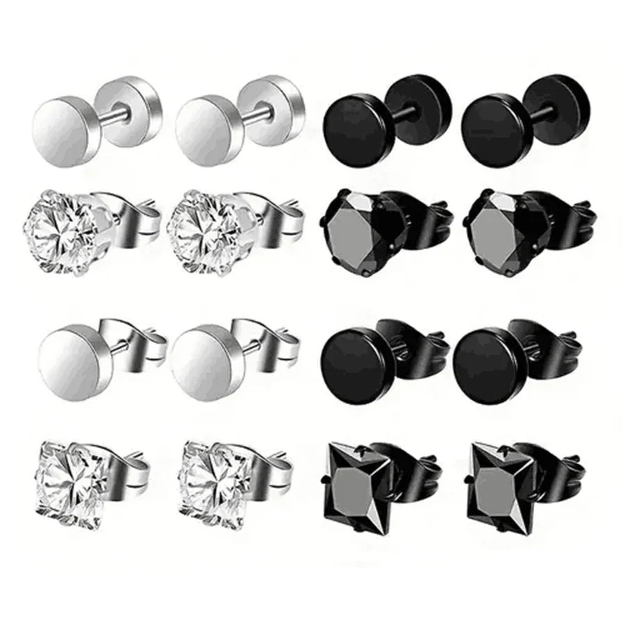 Simple Stainless Steel Zircon Stud Earrings For Men, Cross Pendant Hoop Earrings For Daily Wear
