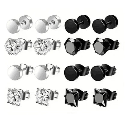 Simple Stainless Steel Zircon Stud Earrings For Men, Cross Pendant Hoop Earrings For Daily Wear