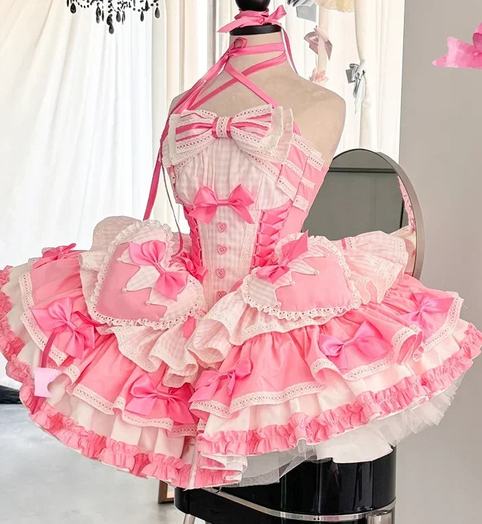 Girls Birthday Lolita Dress 2024 Spring and Summer Women's Tube Top Satin Bowknot Slim Pettiskirt Short Mini Party Dress