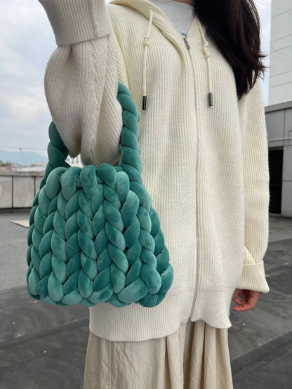 Velvet Bag DIY Hand Woven Bag Crystal Velvet Core Spun Yarn Woven Bag Hand-held Mailman Bag Velvet Handbag New