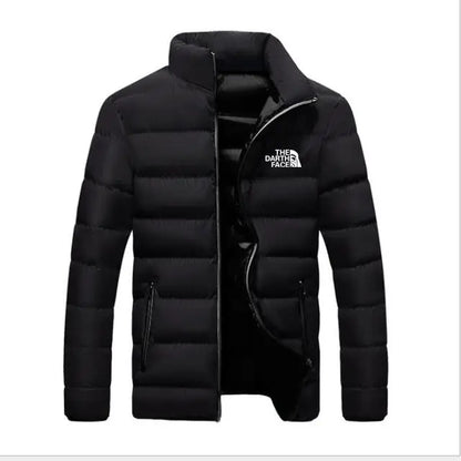 2024 men's trendy casual wear new warm parka winter coat solid color stand up collar zipper windproof cotton printed jacket
