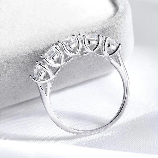2.5/5CTTW D Color Genuine Moissanite Rings for Women 5 Gemstone Bridal Wedding Jewelry 925 Sterling Silver Wholesale Ring