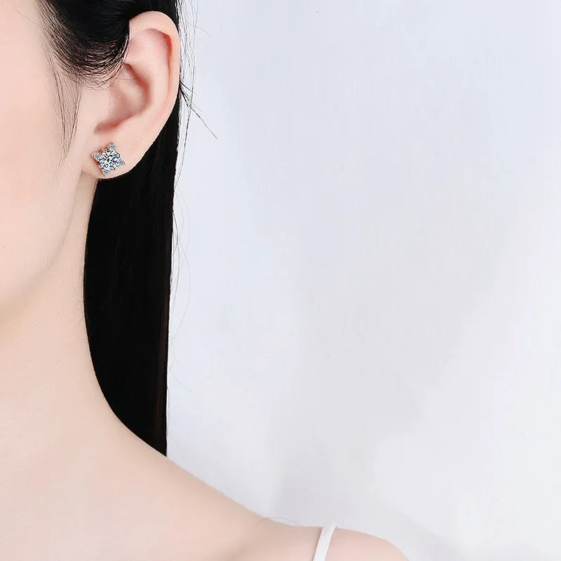 Girl Valentine's Day PT950 Platinum Earplug Stud Earrings Women Engagement 0.5/1CT Moissanite Diamond Lady Wedding Fine Jewelry