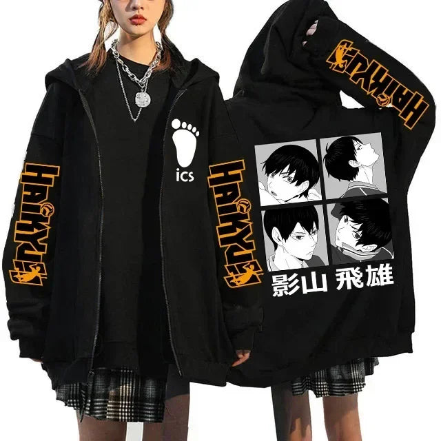 Haikyuu Graphic Zippper Jackets Sweatshirts Japanese Anime Manga Y2k Gothic Zip Up Hoodies Karasuno Fly High Harajuku Streetwear