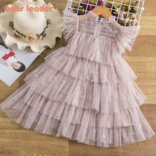Summer Sweet and Cute Children's Clothing Sequin Decoration Mesh Cake Dress Birthday Party Girls' Dress New Year