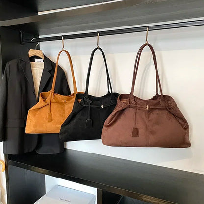 Velvet Zipper 2024 New Product Large Tote Bag Solid Large Capacity Popular Fashion Shoulder Bag Soft Simple Commuter Handbag