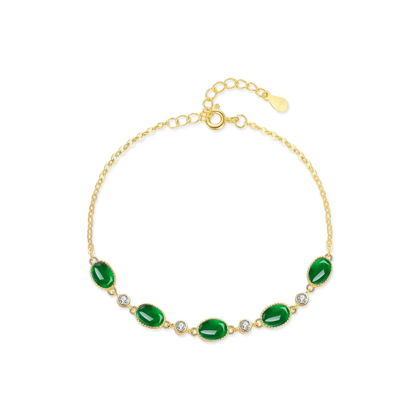 925 Sterling Silver Exquisite Elegant Oval Green CZ Charm Bracelet For Women Golden Color Daily Party Fine Jewelry