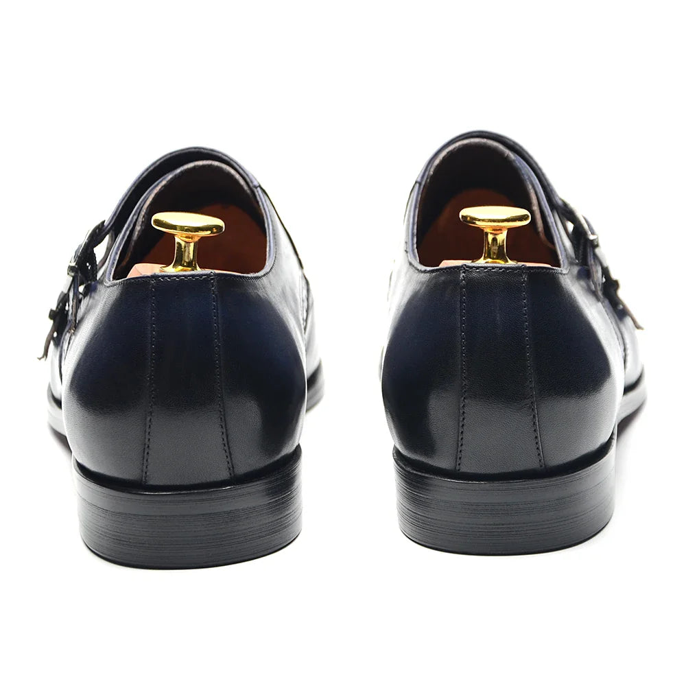 Classic Men's Genuine Leather Dress Shoes Double Buckle Monk Strap Wingtip Crocodile Print Business Office Formal Footwear Man