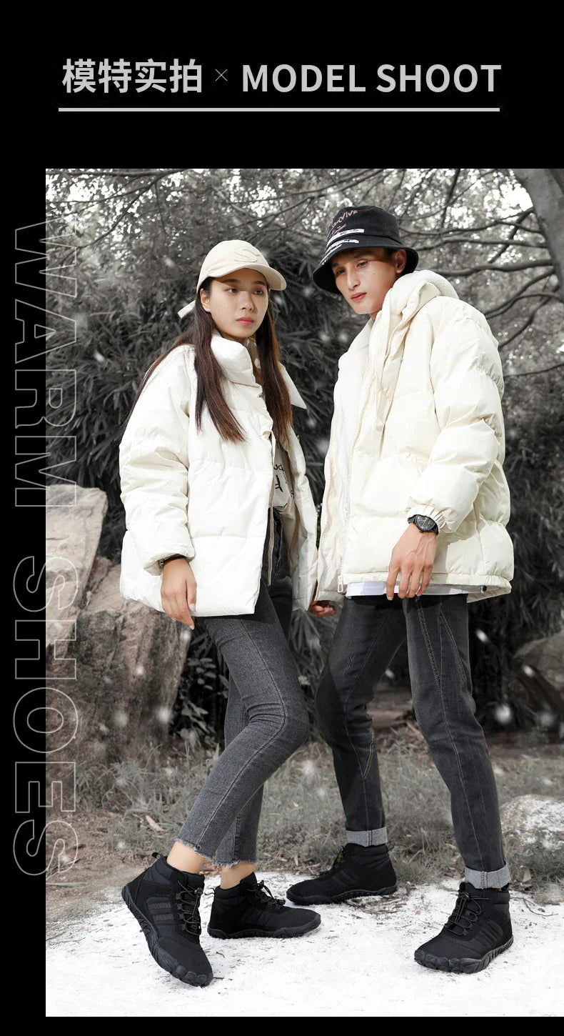 Womens Mens Waterproof Winter Barefoot Shoes Snow Boots Cotton Warm Fur Lined Unisex Walking Hiking Outdoor Shoes