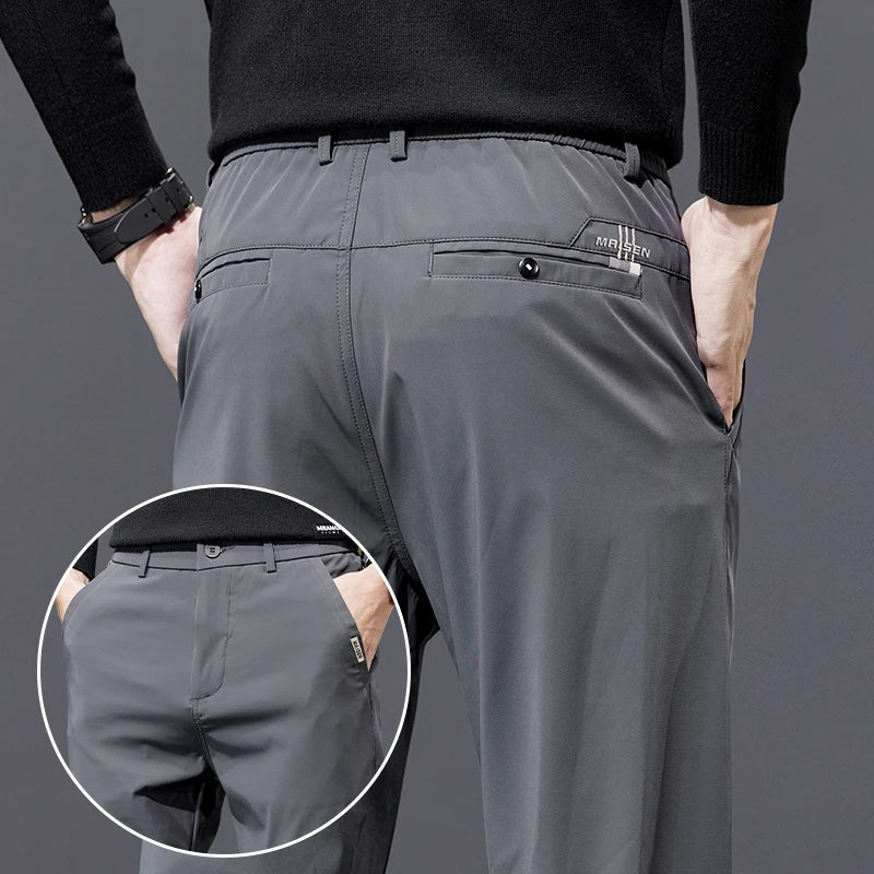 Spring Autumn Men's Golf Casual Pants Solid Color Elastic Waist Design Business Trousers Straight Stretch Korean New Male Pants