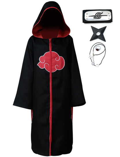 Uchiha Itachi Cloak for Kids Adult Long Black Robe Capes Halloween Carnival Cosplay Costume with Accessories
