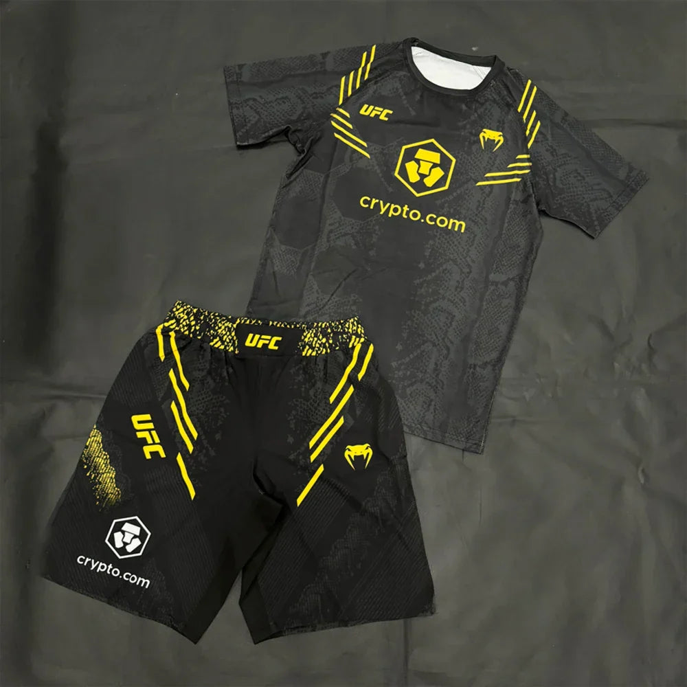 2026 New Hot Summer UFC Fighting Night Boxing Set Men Women MMA Oversized Breathable Speed Drying Training Jujutsu Sports Set