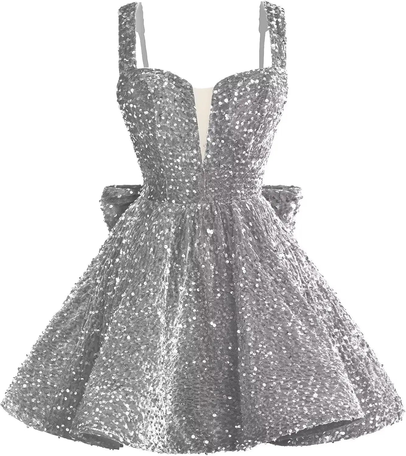 Sparkly Sequin Homecoming Dresses 2026 Short Spaghetti Straps V Neck Cocktail Party Gowns with Bow  Mini Dress Graduation Dress