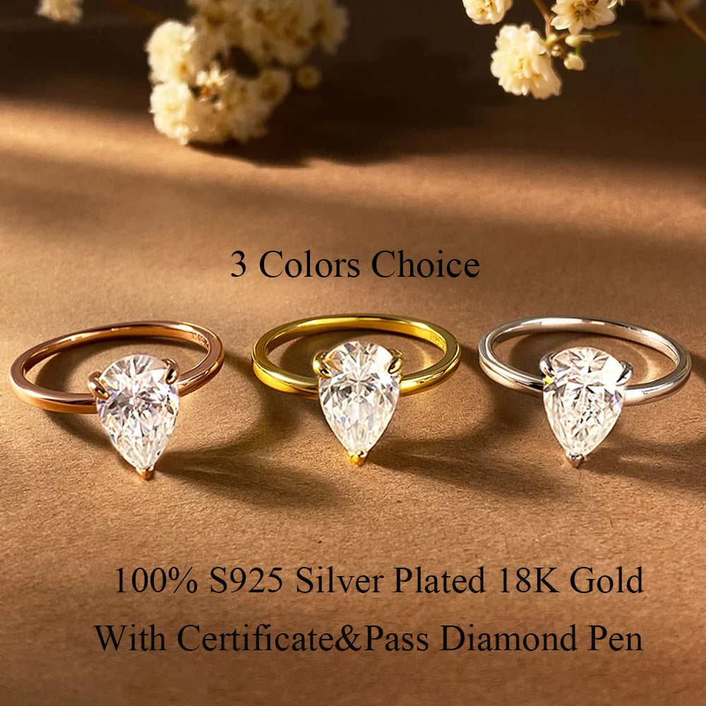 1/2/3/4CT Pear Cut D Color Moissanite Rings/Necklace For Women S925 Silver VVS1 Lab Diamond Waterdrop Pendant Jewely Gift