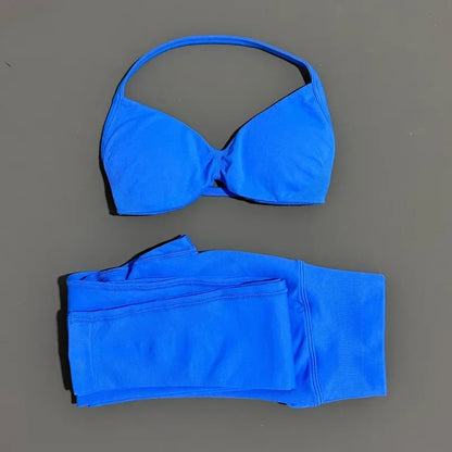 2 Piece Sports Set Women Yoga Backless Halter Bra High Waist Scrunch Seamless Pants Sport Suit Gym Sportswear Workout Set