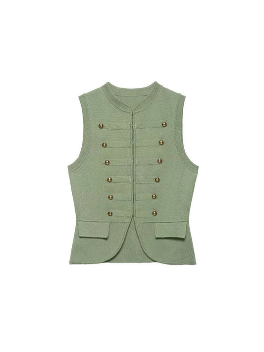 Women Knitting Tank Tops Camis 2026 Summer O-Neck Buttons Solid Sleeveless Female Elegant Street Top Clothing