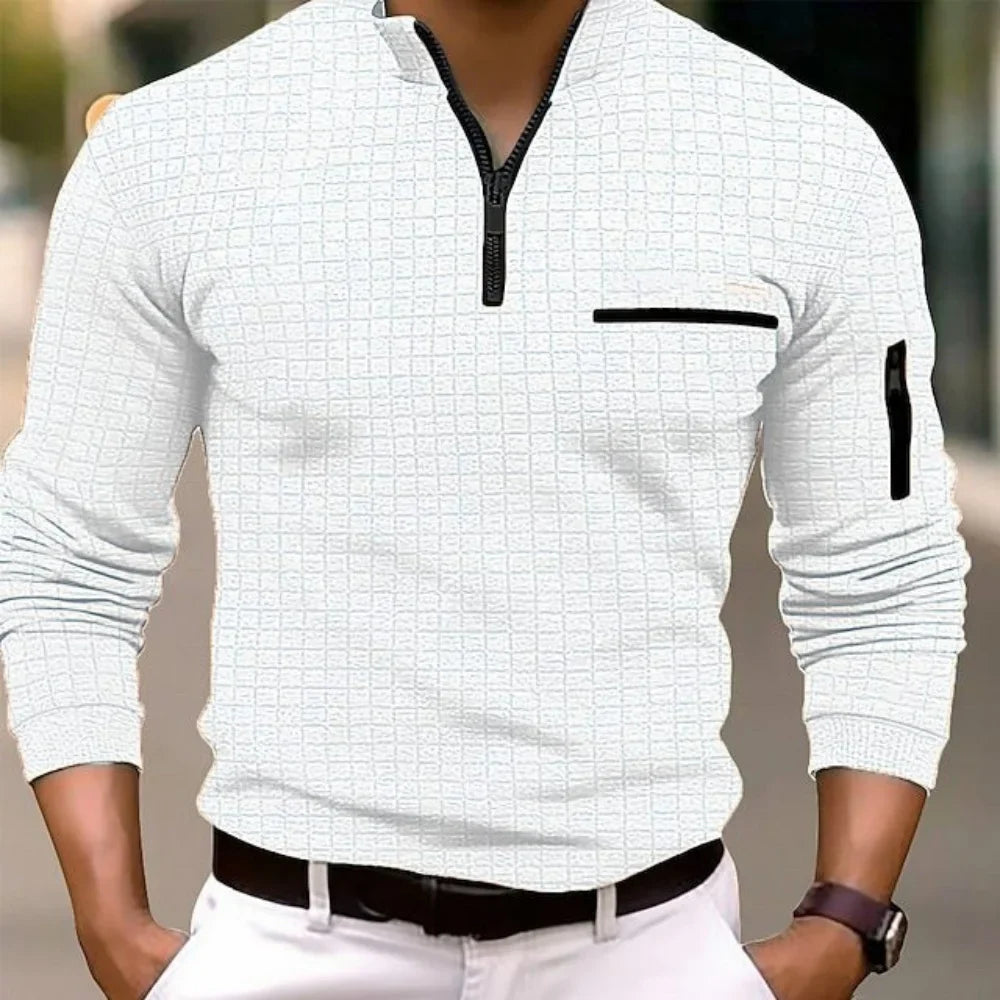 2023 new spring and autumn quick sell men's checker checkered stand collar POLO shirt arm zipper sports breathable polo shirt