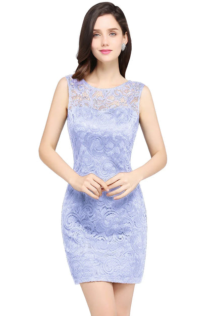 Purple Illusion Lace Cocktail Dress Elegant Women Sexy Backless Tight Mini O Neck Blue Evening Party Prom Gown Vestido De Gala