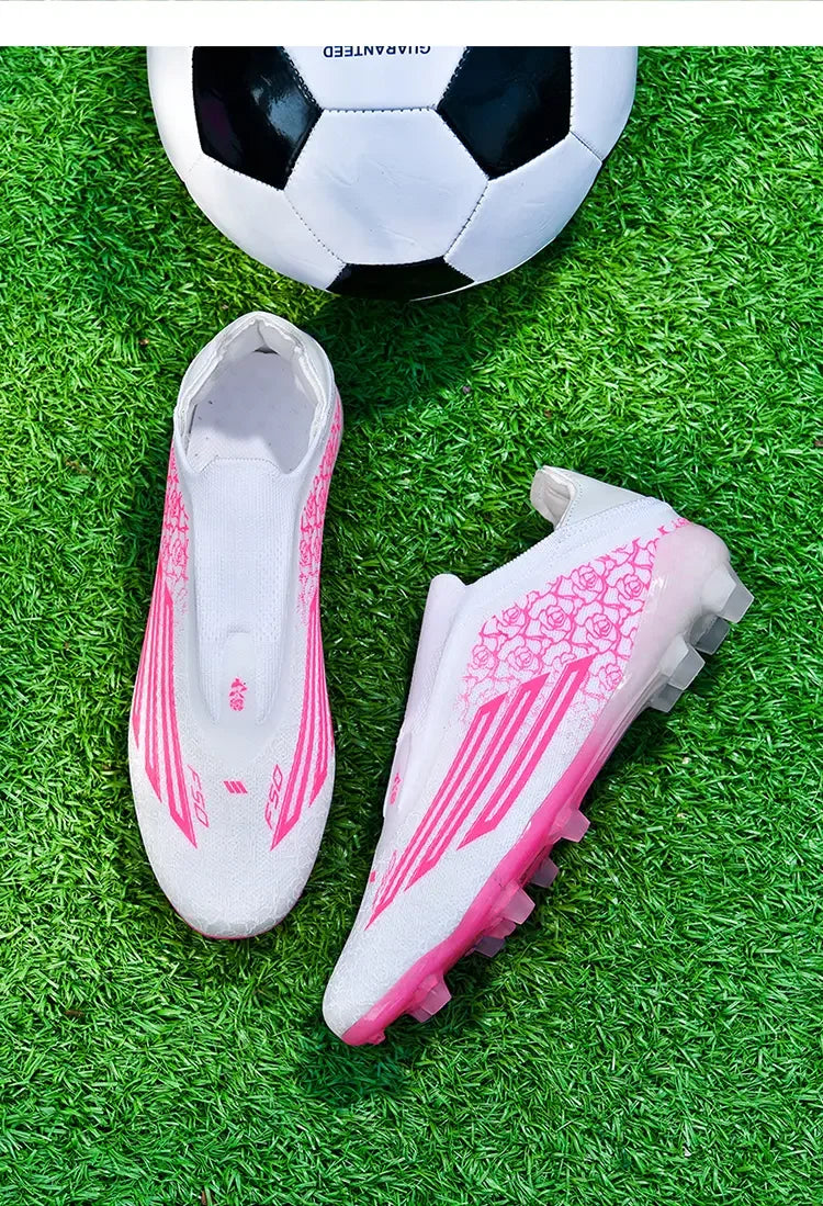 Men High Top Soccer Cleats Firm Ground Stud Sole Breathable Wear Resistant Outdoor Lawn Match Training Football Shoes